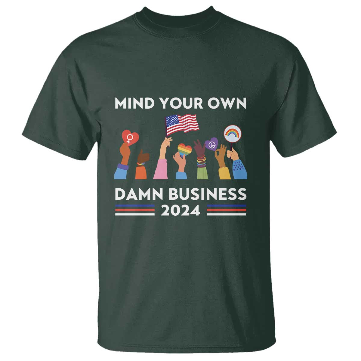 Harris Walz T Shirt Mind Your Own Damn Business 2024 American Flag Rainbow LGBT - Wonder Print Shop