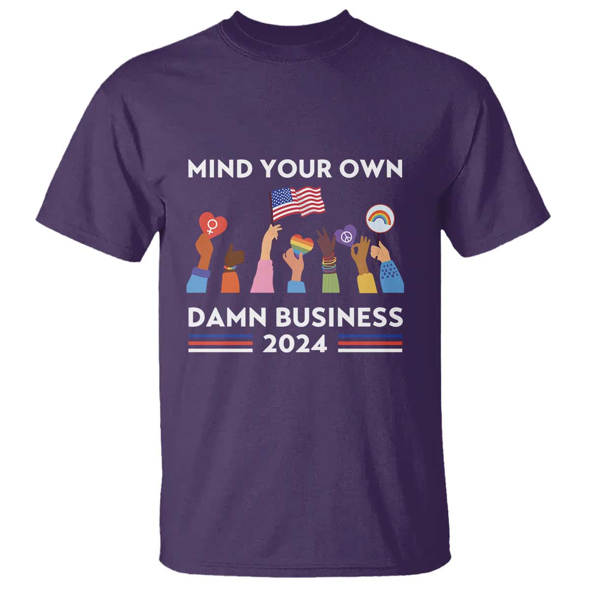 Harris Walz T Shirt Mind Your Own Damn Business 2024 American Flag Rainbow LGBT - Wonder Print Shop