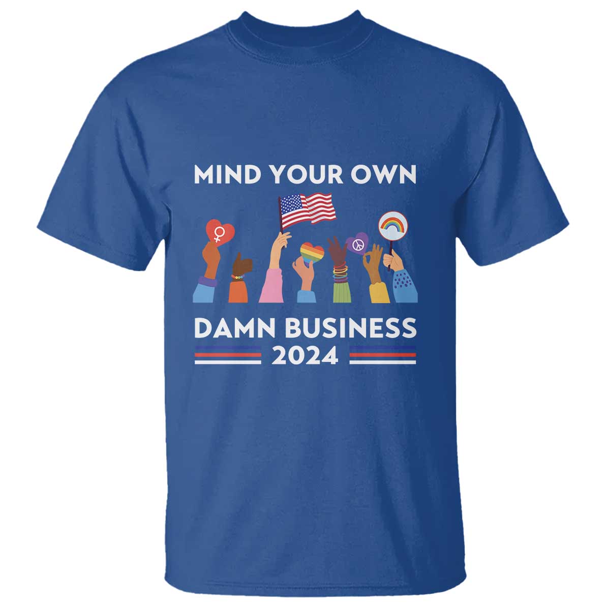 Harris Walz T Shirt Mind Your Own Damn Business 2024 American Flag Rainbow LGBT - Wonder Print Shop