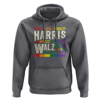 Harris Walz 2024 Hoodie Peace Love Equality Hope Diversity Vintage LGBT Rainbow Flag - Wonder Print Shop