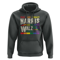 Harris Walz 2024 Hoodie Peace Love Equality Hope Diversity Vintage LGBT Rainbow Flag - Wonder Print Shop