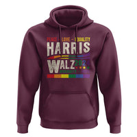 Harris Walz 2024 Hoodie Peace Love Equality Hope Diversity Vintage LGBT Rainbow Flag - Wonder Print Shop