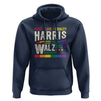Harris Walz 2024 Hoodie Peace Love Equality Hope Diversity Vintage LGBT Rainbow Flag - Wonder Print Shop