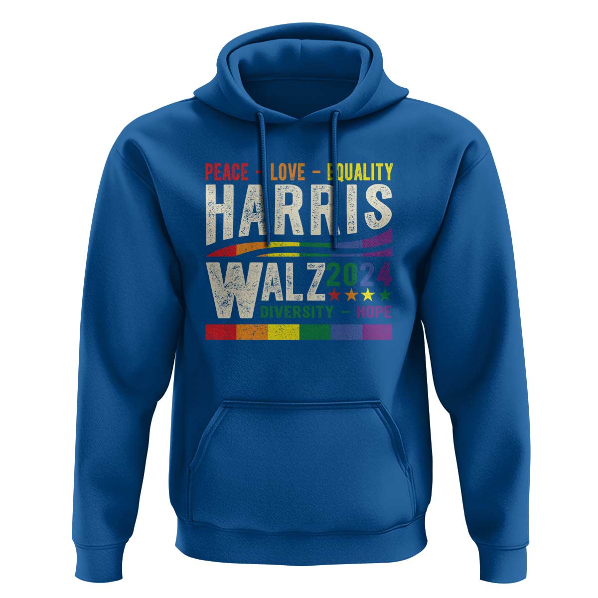 Harris Walz 2024 Hoodie Peace Love Equality Hope Diversity Vintage LGBT Rainbow Flag - Wonder Print Shop