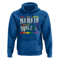 Harris Walz 2024 Hoodie Peace Love Equality Hope Diversity Vintage LGBT Rainbow Flag - Wonder Print Shop