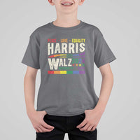 Harris Walz 2024 T Shirt For Kid Peace Love Equality Hope Diversity Vintage LGBT Rainbow Flag - Wonder Print Shop