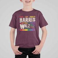 Harris Walz 2024 T Shirt For Kid Peace Love Equality Hope Diversity Vintage LGBT Rainbow Flag - Wonder Print Shop