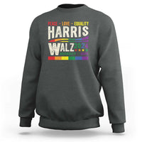 Harris Walz 2024 Sweatshirt Peace Love Equality Hope Diversity Vintage LGBT Rainbow Flag - Wonder Print Shop