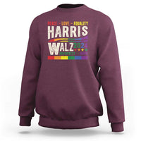 Harris Walz 2024 Sweatshirt Peace Love Equality Hope Diversity Vintage LGBT Rainbow Flag - Wonder Print Shop