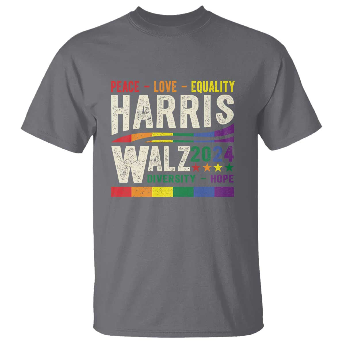 Harris Walz 2024 T Shirt Peace Love Equality Hope Diversity Vintage LGBT Rainbow Flag - Wonder Print Shop