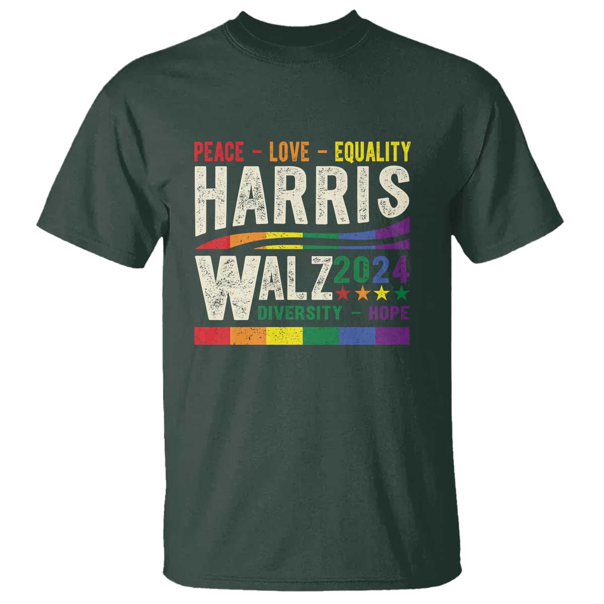 Harris Walz 2024 T Shirt Peace Love Equality Hope Diversity Vintage LGBT Rainbow Flag - Wonder Print Shop