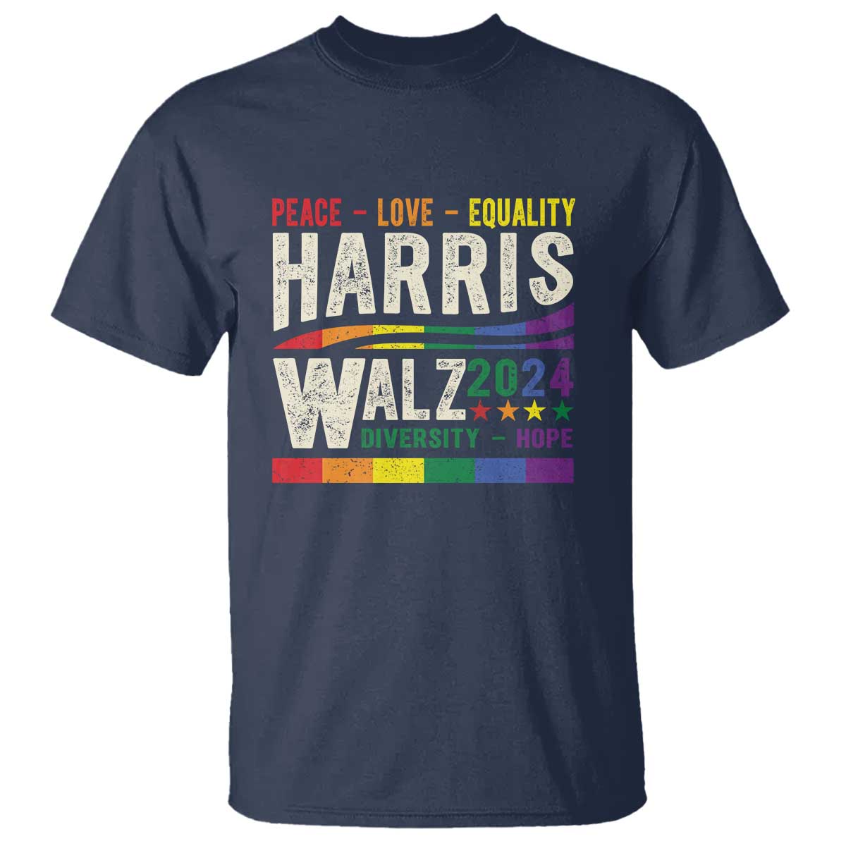 Harris Walz 2024 T Shirt Peace Love Equality Hope Diversity Vintage LGBT Rainbow Flag - Wonder Print Shop