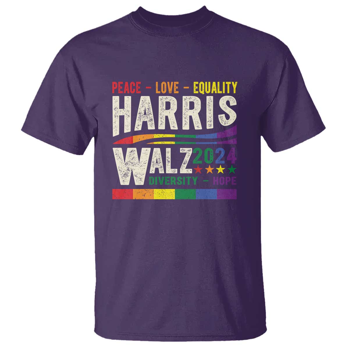 Harris Walz 2024 T Shirt Peace Love Equality Hope Diversity Vintage LGBT Rainbow Flag - Wonder Print Shop