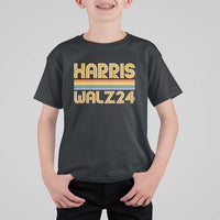 Harris Walz'24 T Shirt For Kid Retro Rainbow Stripes LGBT Flag US Presidential Election 2024 - Wonder Print Shop