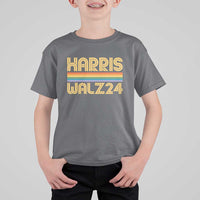 Harris Walz'24 T Shirt For Kid Retro Rainbow Stripes LGBT Flag US Presidential Election 2024 - Wonder Print Shop