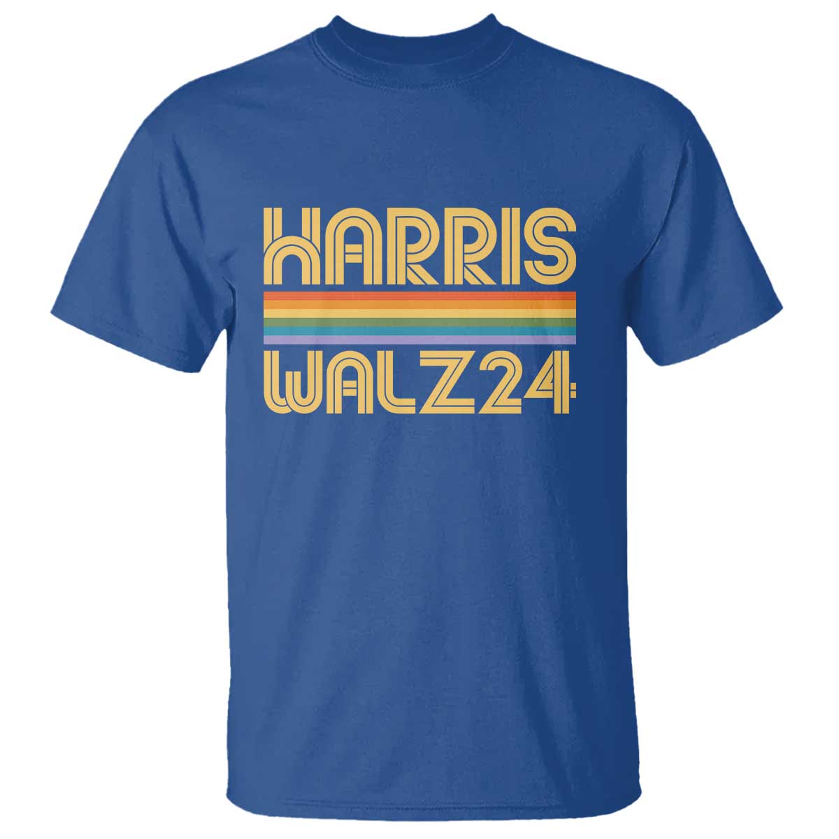 Harris Walz'24 T Shirt Retro Rainbow Stripes LGBT Flag US Presidential Election 2024 - Wonder Print Shop