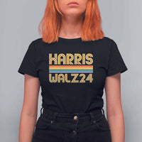 Harris Walz'24 T Shirt For Women Retro Rainbow Stripes LGBT Flag US Presidential Election 2024 - Wonder Print Shop