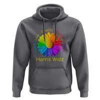Harris Walz 2024 Hoodie Peace Love Equality Diversity Hope Rainbow Flower - Wonder Print Shop