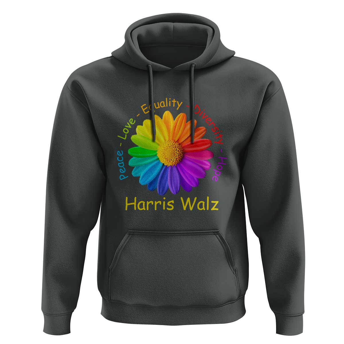 Harris Walz 2024 Hoodie Peace Love Equality Diversity Hope Rainbow Flower - Wonder Print Shop