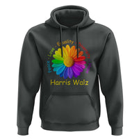 Harris Walz 2024 Hoodie Peace Love Equality Diversity Hope Rainbow Flower - Wonder Print Shop