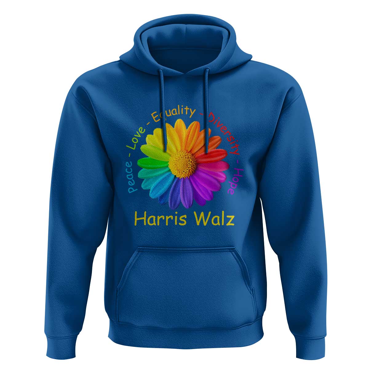 Harris Walz 2024 Hoodie Peace Love Equality Diversity Hope Rainbow Flower - Wonder Print Shop