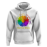 Harris Walz 2024 Hoodie Peace Love Equality Diversity Hope Rainbow Flower - Wonder Print Shop