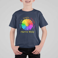 Harris Walz 2024 T Shirt For Kid Peace Love Equality Diversity Hope Rainbow Flower - Wonder Print Shop