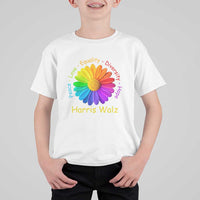 Harris Walz 2024 T Shirt For Kid Peace Love Equality Diversity Hope Rainbow Flower - Wonder Print Shop