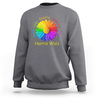 Harris Walz 2024 Sweatshirt Peace Love Equality Diversity Hope Rainbow Flower - Wonder Print Shop