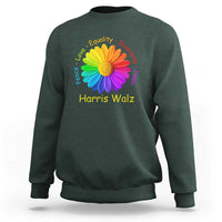 Harris Walz 2024 Sweatshirt Peace Love Equality Diversity Hope Rainbow Flower - Wonder Print Shop