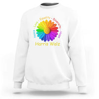 Harris Walz 2024 Sweatshirt Peace Love Equality Diversity Hope Rainbow Flower - Wonder Print Shop