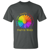 Harris Walz 2024 T Shirt Peace Love Equality Diversity Hope Rainbow Flower - Wonder Print Shop