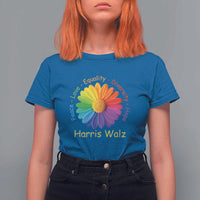 Harris Walz 2024 T Shirt For Women Peace Love Equality Diversity Hope Rainbow Flower - Wonder Print Shop