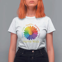 Harris Walz 2024 T Shirt For Women Peace Love Equality Diversity Hope Rainbow Flower - Wonder Print Shop
