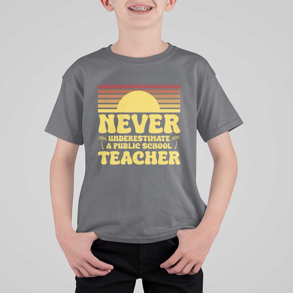 Harris Walz T Shirt For Kid Never Underestimate A Public School Teacher Sunshine Coconut Tree - Wonder Print Shop