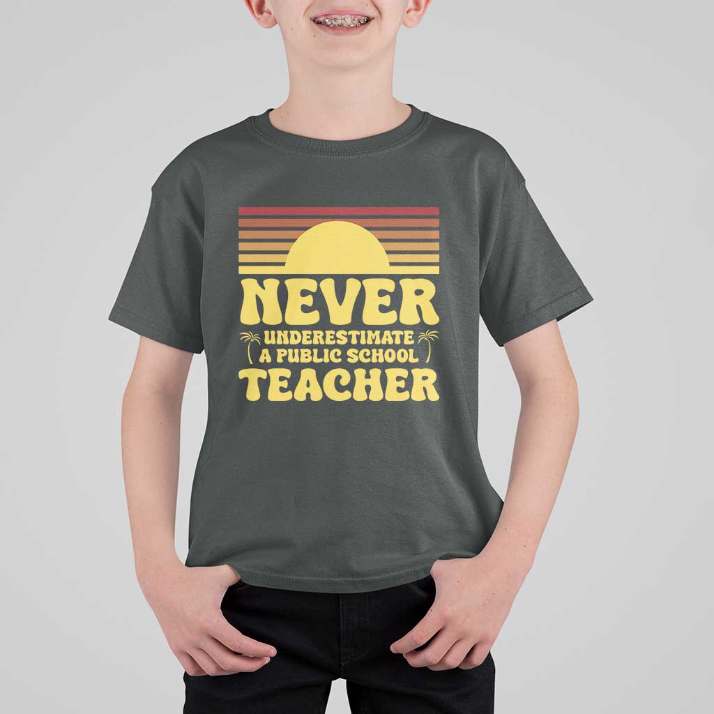 Harris Walz T Shirt For Kid Never Underestimate A Public School Teacher Sunshine Coconut Tree - Wonder Print Shop