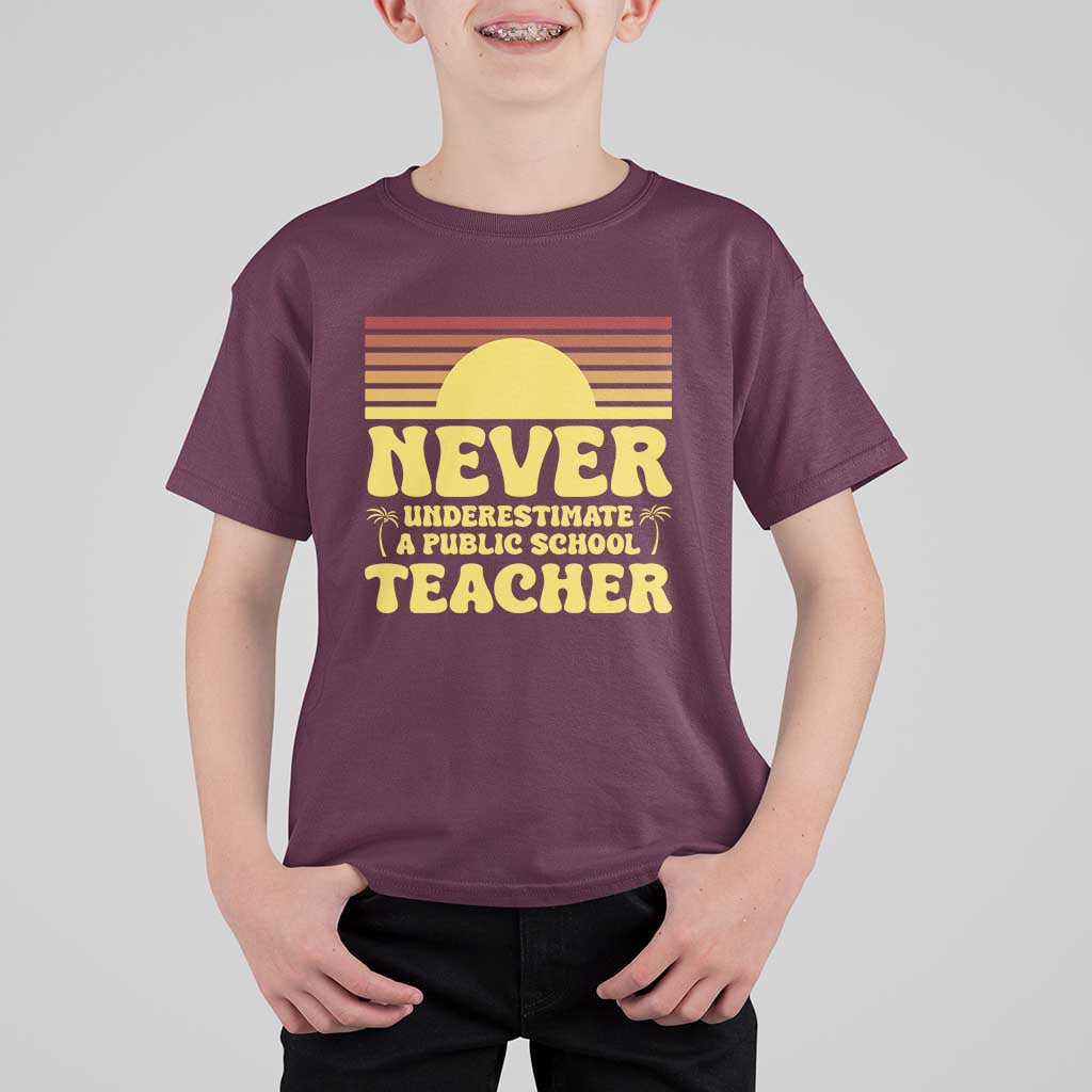 Harris Walz T Shirt For Kid Never Underestimate A Public School Teacher Sunshine Coconut Tree - Wonder Print Shop