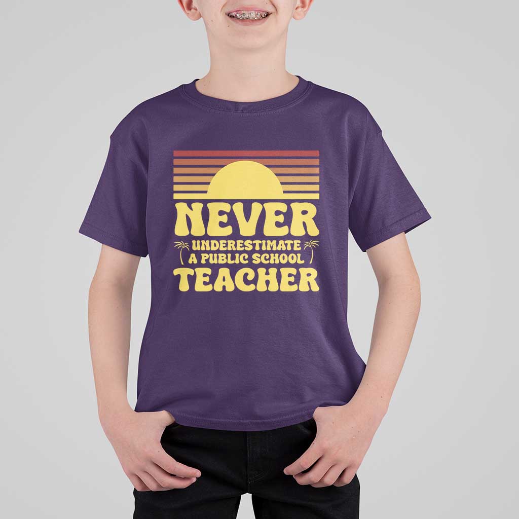 Harris Walz T Shirt For Kid Never Underestimate A Public School Teacher Sunshine Coconut Tree - Wonder Print Shop