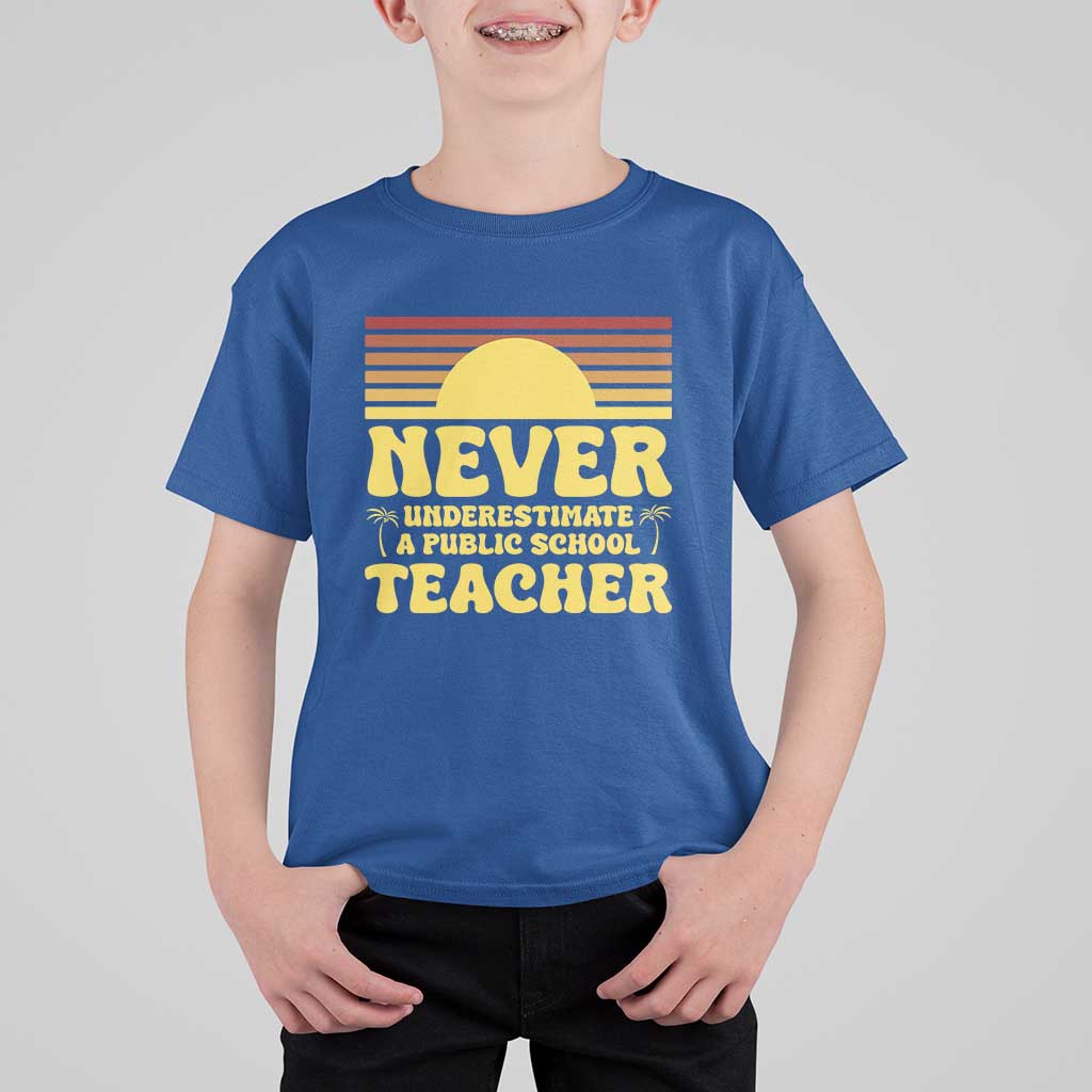 Harris Walz T Shirt For Kid Never Underestimate A Public School Teacher Sunshine Coconut Tree - Wonder Print Shop