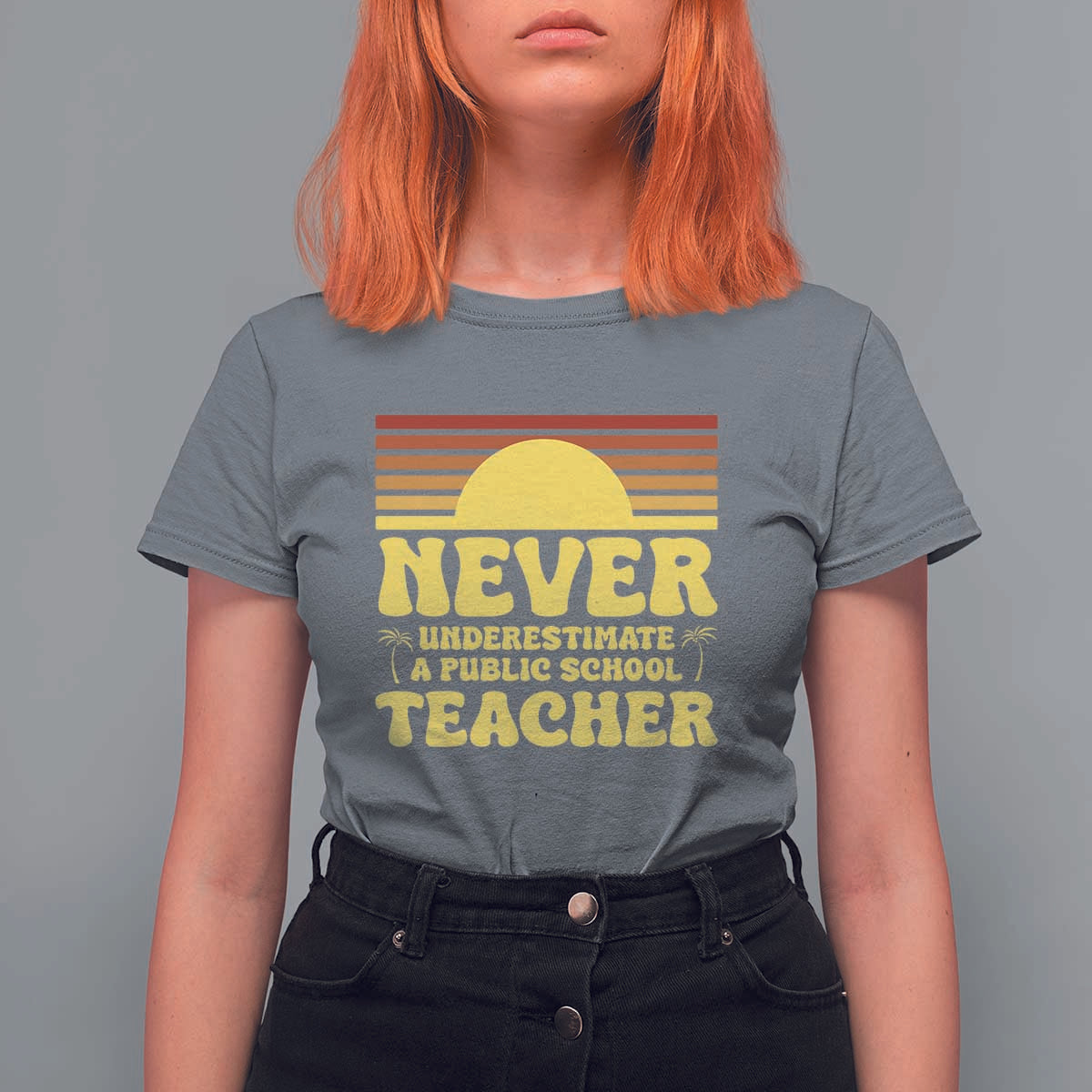 Harris Walz T Shirt For Women Never Underestimate A Public School Teacher Sunshine Coconut Tree - Wonder Print Shop