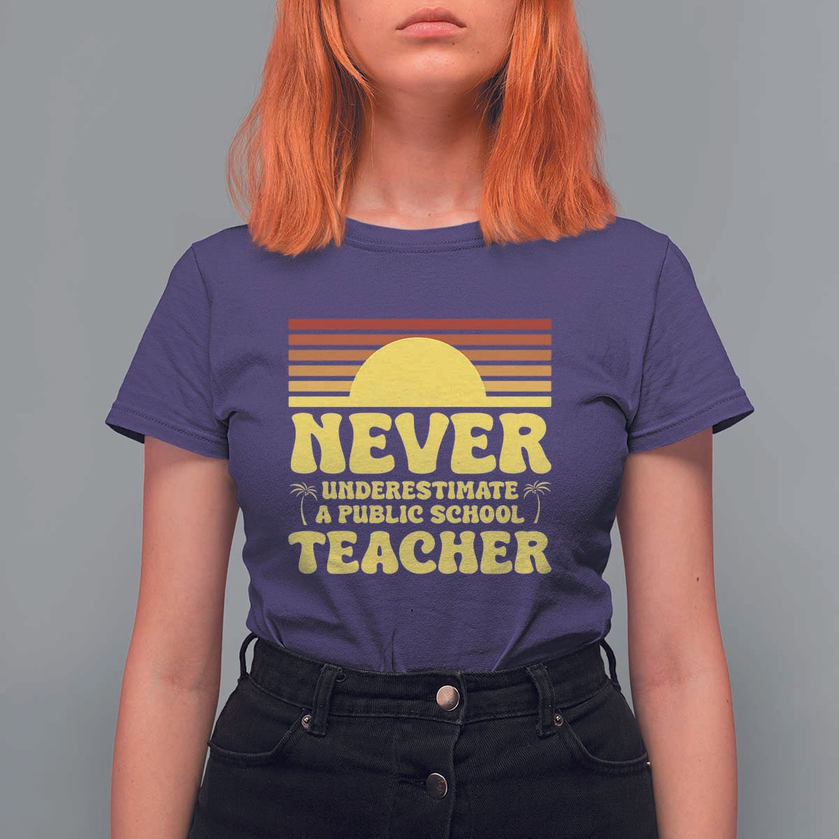 Harris Walz T Shirt For Women Never Underestimate A Public School Teacher Sunshine Coconut Tree - Wonder Print Shop