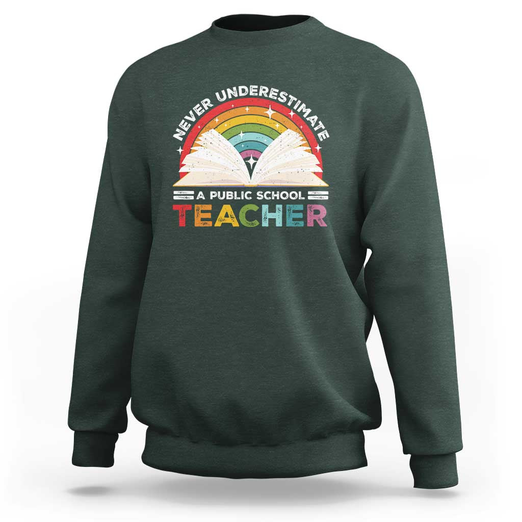 Tim Walz Sweatshirt Never Underestimate A Public School Teacher Rainbow Book - Wonder Print Shop