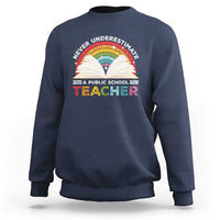 Tim Walz Sweatshirt Never Underestimate A Public School Teacher Rainbow Book - Wonder Print Shop