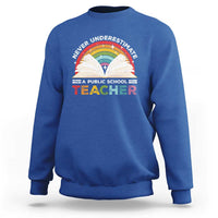 Tim Walz Sweatshirt Never Underestimate A Public School Teacher Rainbow Book - Wonder Print Shop