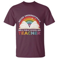 Tim Walz T Shirt Never Underestimate A Public School Teacher Rainbow Book - Wonder Print Shop