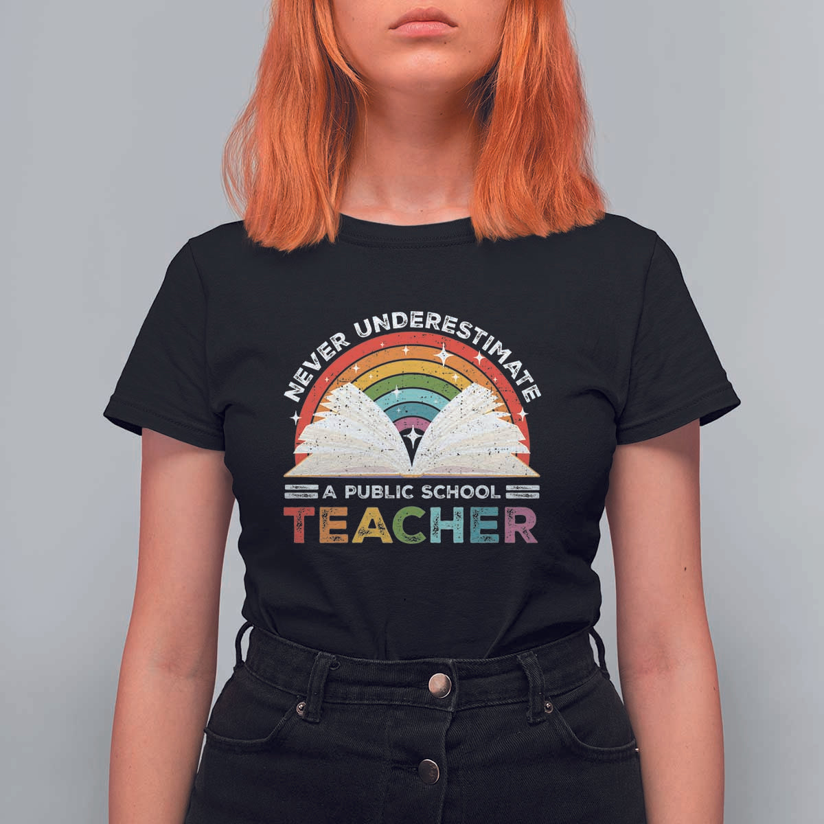 Tim Walz T Shirt For Women Never Underestimate A Public School Teacher Rainbow Book - Wonder Print Shop