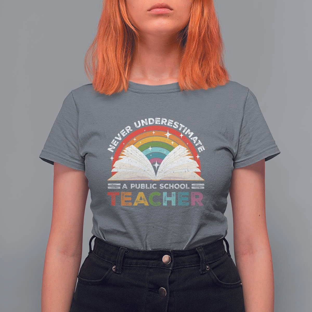 Tim Walz T Shirt For Women Never Underestimate A Public School Teacher Rainbow Book - Wonder Print Shop