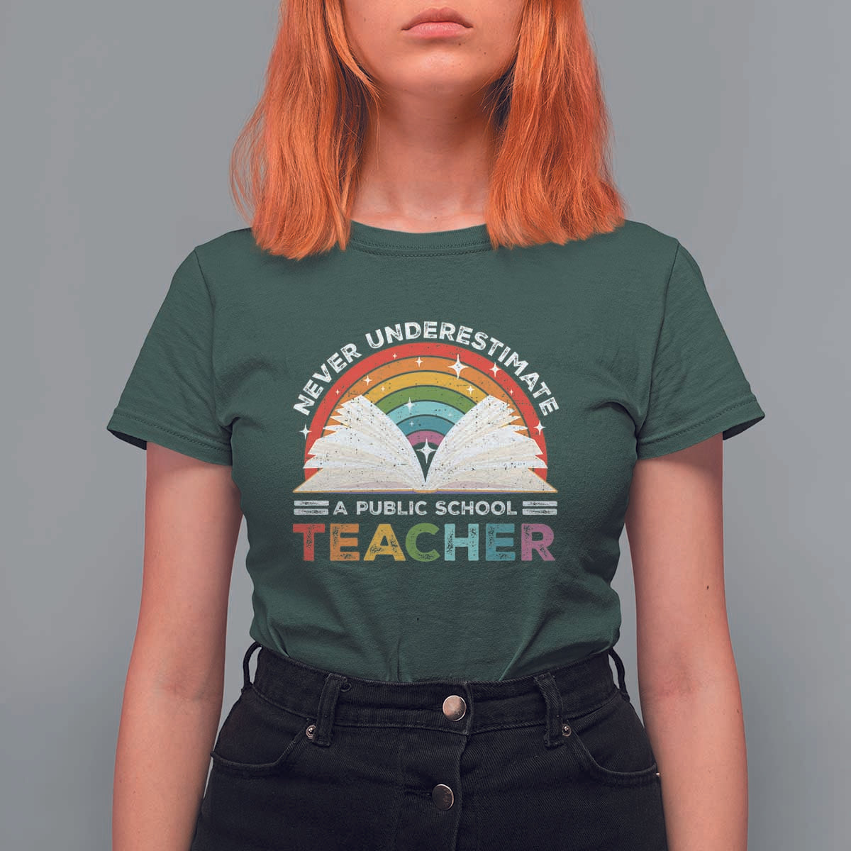 Tim Walz T Shirt For Women Never Underestimate A Public School Teacher Rainbow Book - Wonder Print Shop