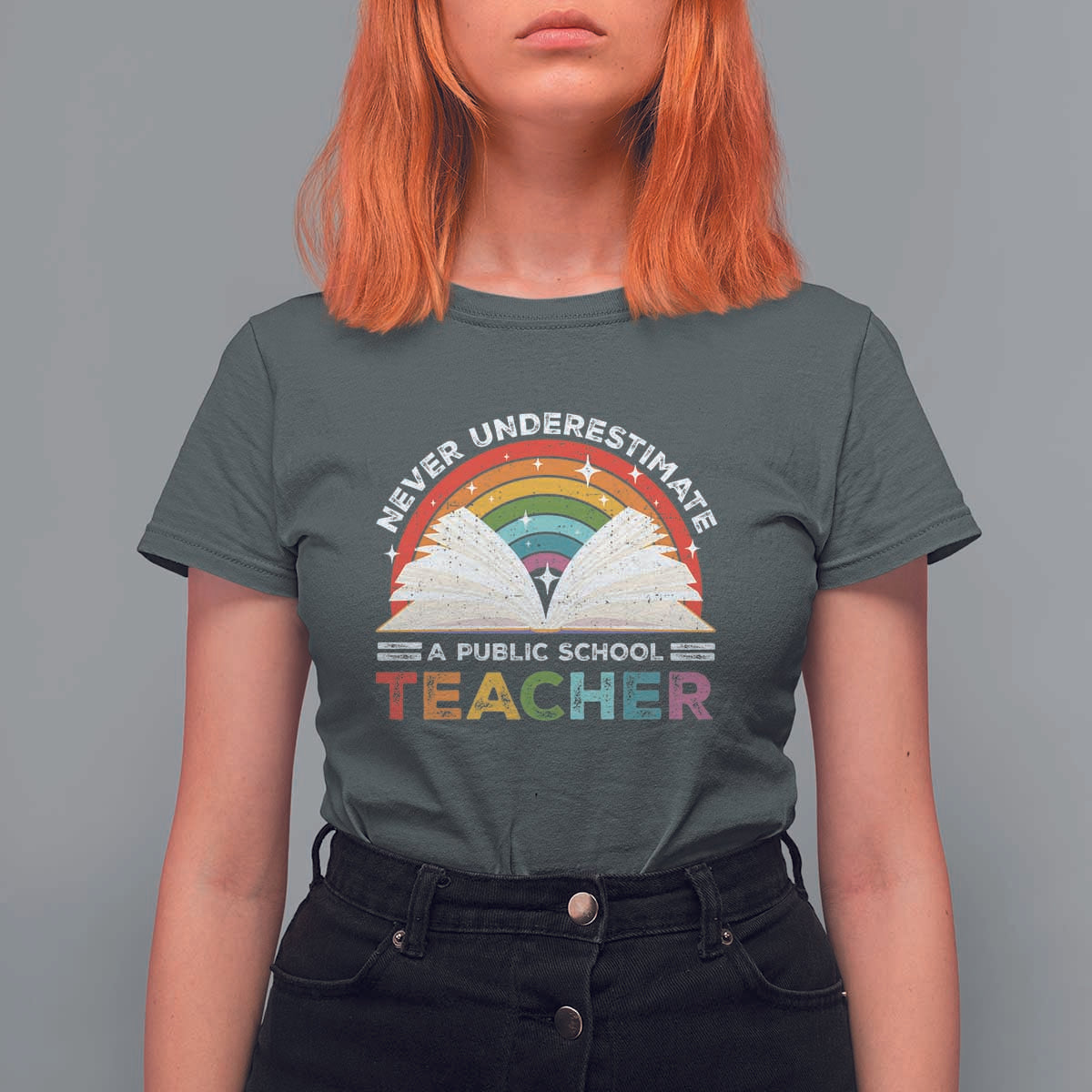 Tim Walz T Shirt For Women Never Underestimate A Public School Teacher Rainbow Book - Wonder Print Shop
