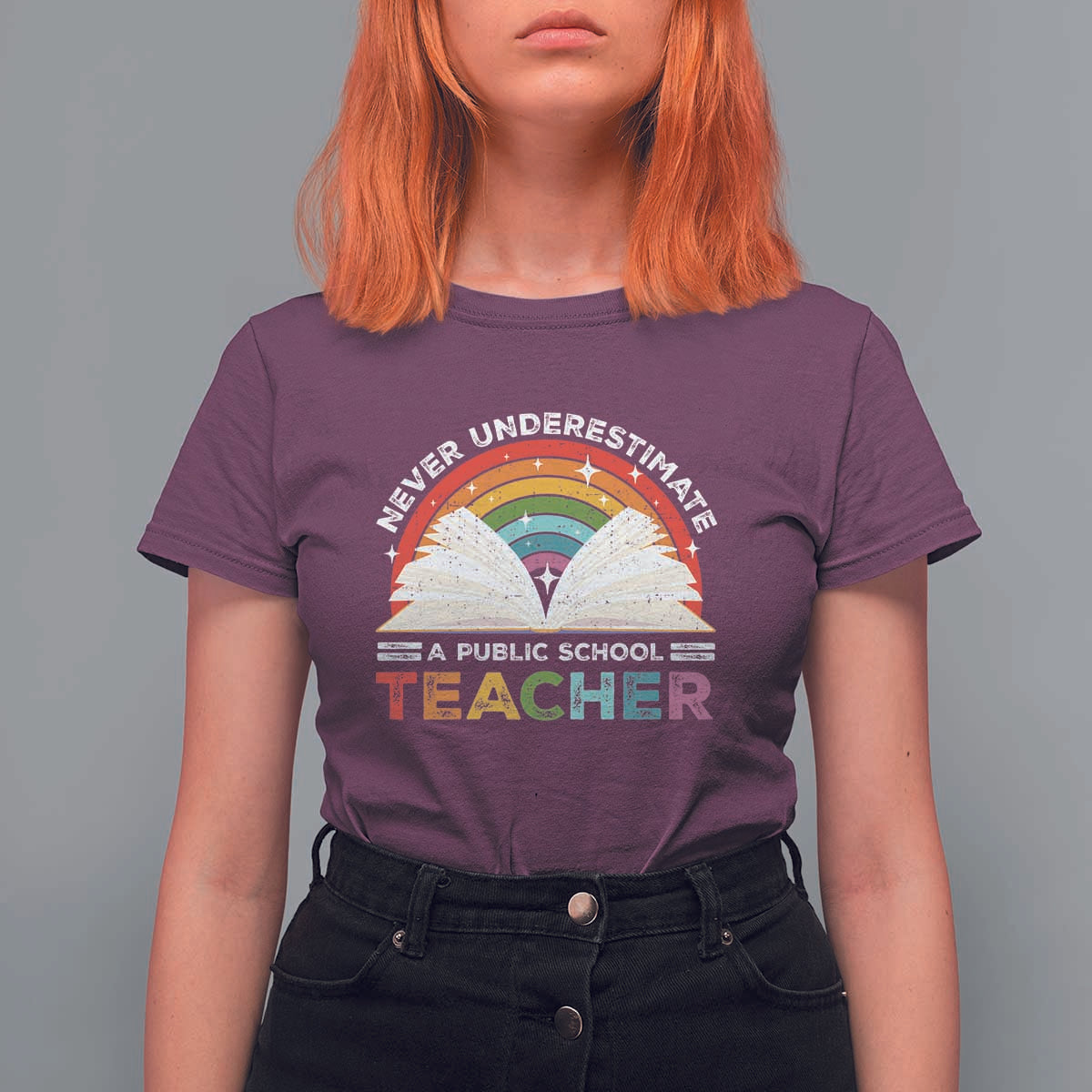 Tim Walz T Shirt For Women Never Underestimate A Public School Teacher Rainbow Book - Wonder Print Shop